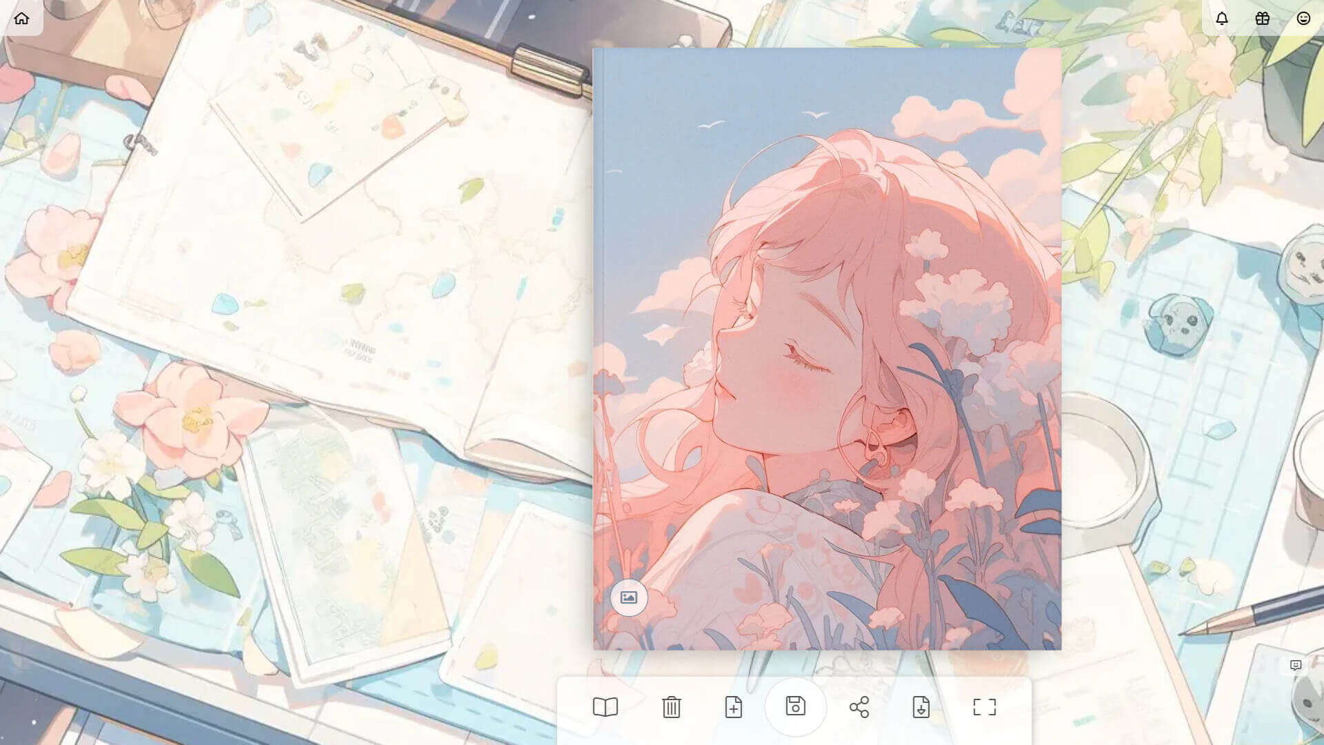 溫度日記 App 中自訂封面與背景的截圖，畫面風格美麗且充滿浪漫感，展現使用者打造專屬心情空間的樣貌